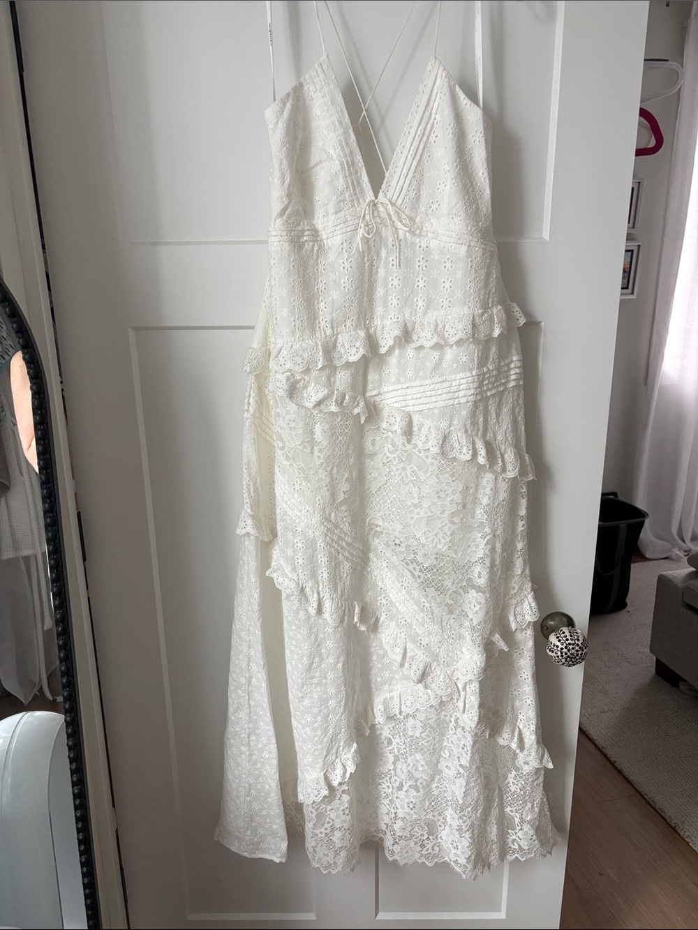 For love and lemons White Lace Ruffle Maxi Dress